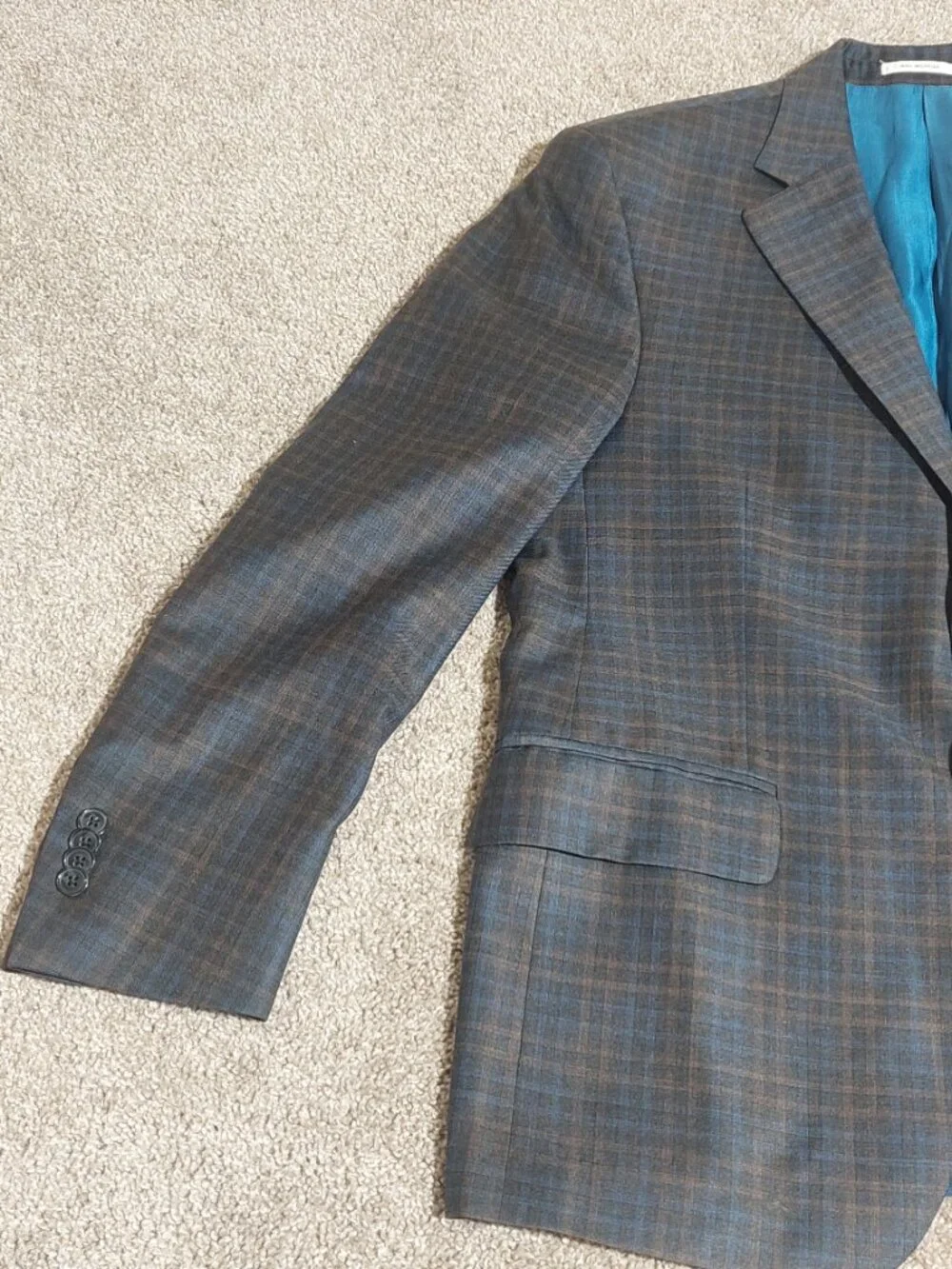 Peter Millar Men's 100% Wool Gingham Check Blazer Sport Coat grey size 40S